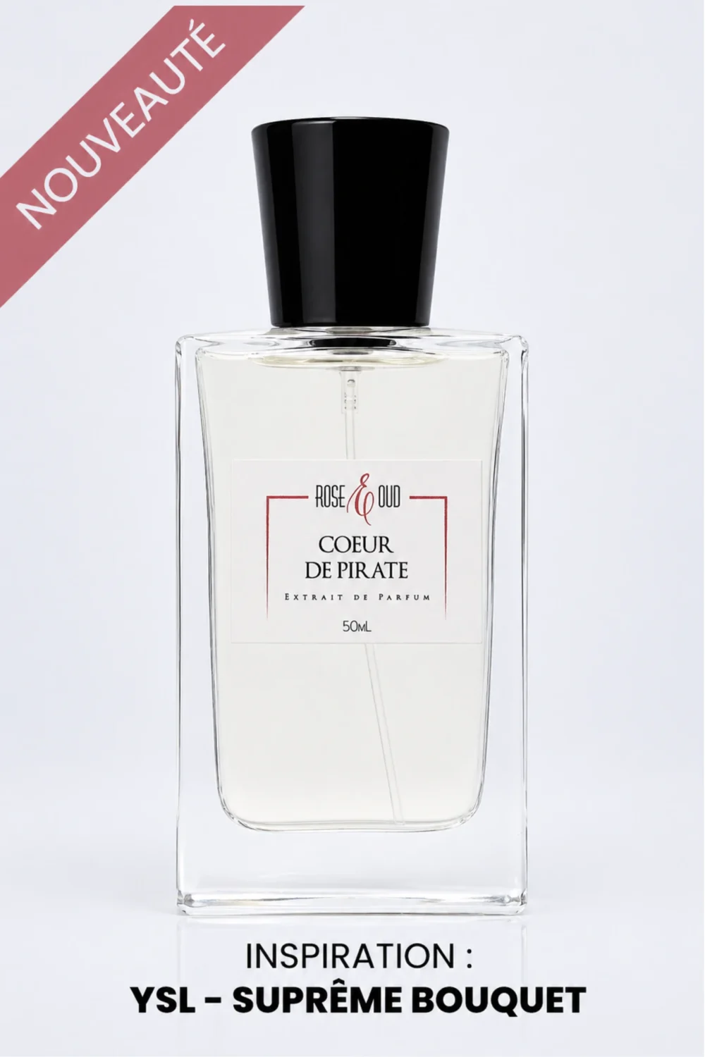 Flacon du parfum Coeur de Pirate de ROSE AND OUD, extrait de parfum 50 ml, inspiration YSL Suprême Bouquet.