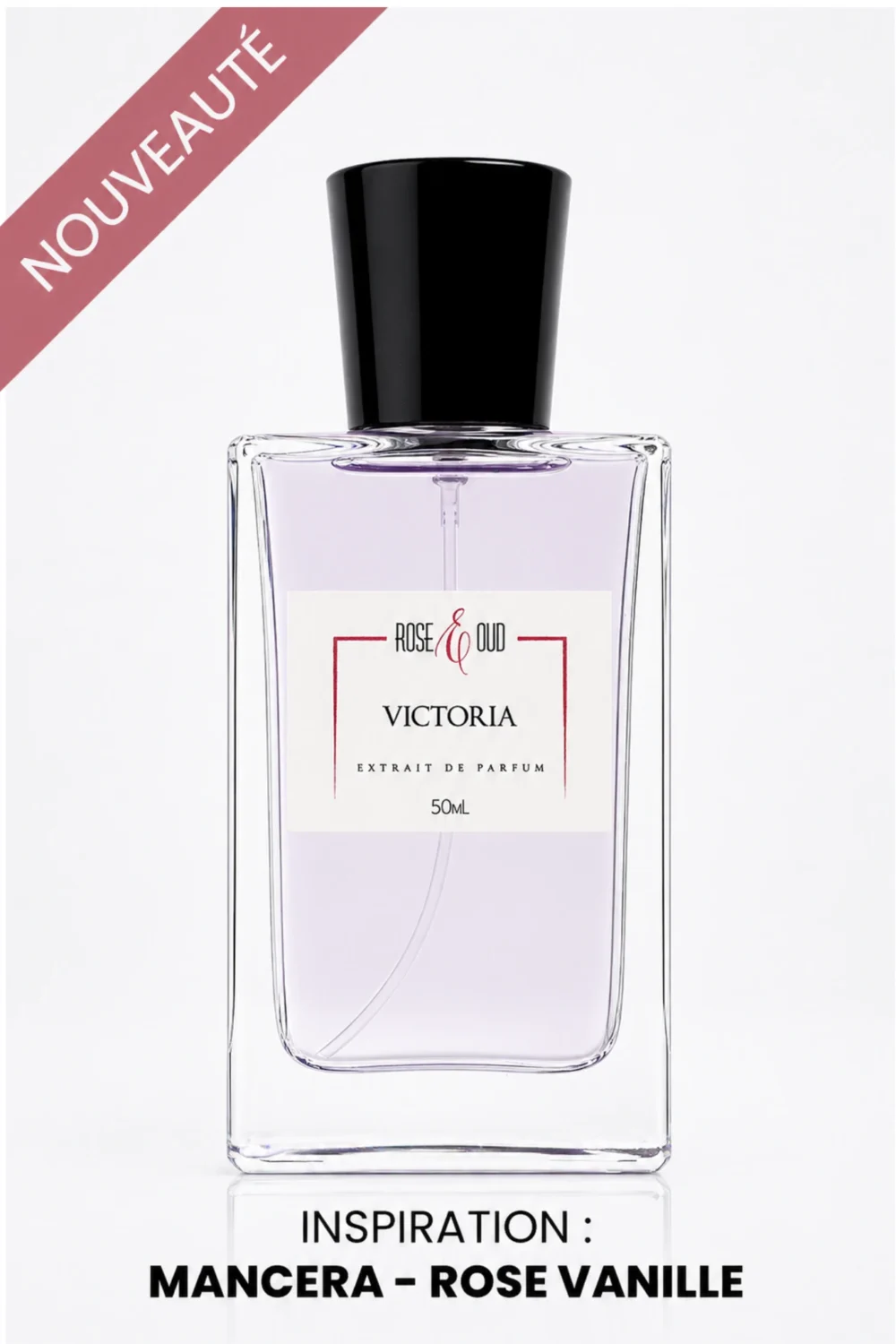Flacon du parfum Victoria de ROSE AND OUD, extrait de parfum 50 ml, inspiration Mancera Rose Vanille.