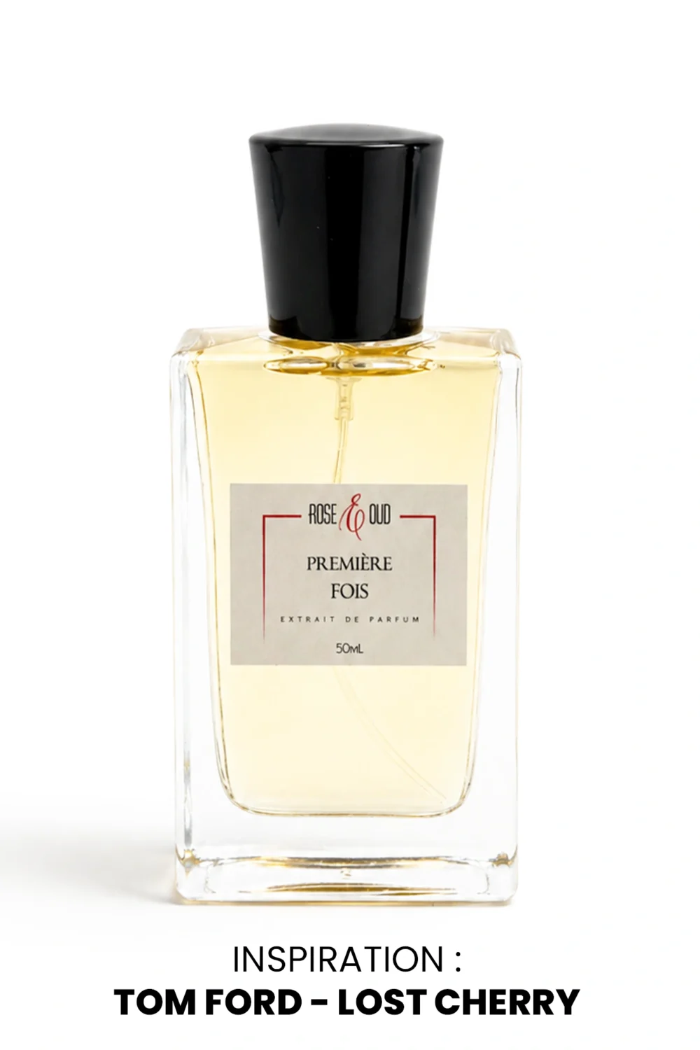 Flacon du parfum Première Fois de Rose and Oud, extrait de parfum 50 ml inspiré de Tom Ford Lost Cherry.